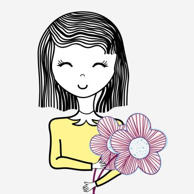 çiçekler kutsal kişilerin resmi, vektör çizim tasarım ile mutlu kadın