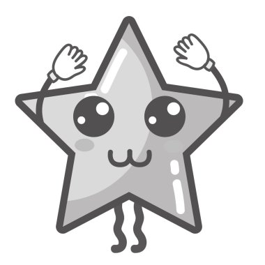 gri tonlamalı kawaii şirin mutlu yıldız parlak vektör çizim