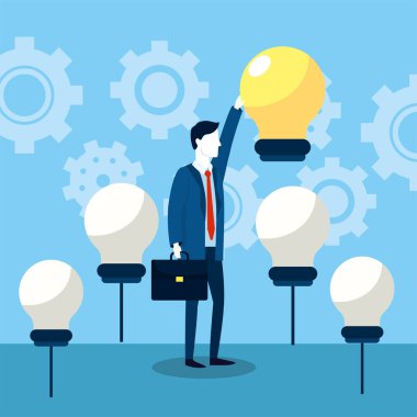 ampul fikir strateji vektör çizim ile profesyonel iş adamı