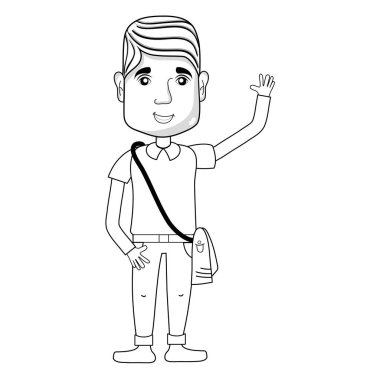 çizgi adam çanta ve saç şekli vektör çizim ile