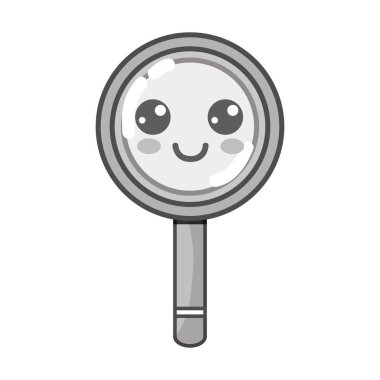 gri tonlamalı kawaii şirin mutlu Büyüteç vektör çizim