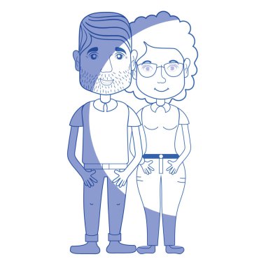 saç modeli ve rahat kıyafetler, vektör çizim ile siluet güzel çift