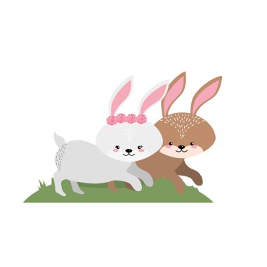 sevimli tavşan hayvan çift birlikte vektör çizim