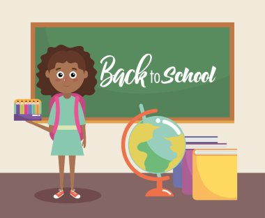 kalem renkleri ve global harita vektör çizim ile kız