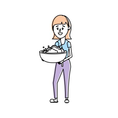 kadın saç modeli ve kova ile sabun vektör çizim ile