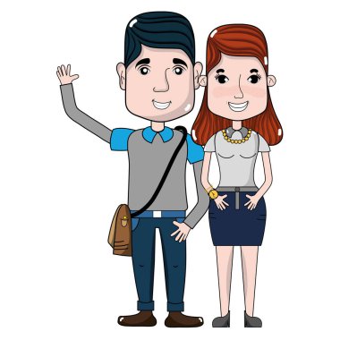 saç modeli ve rahat kıyafetler, vektör çizim ile güzel çift