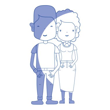 saç modeli ve rahat kıyafetler, vektör çizim ile siluet güzel çift