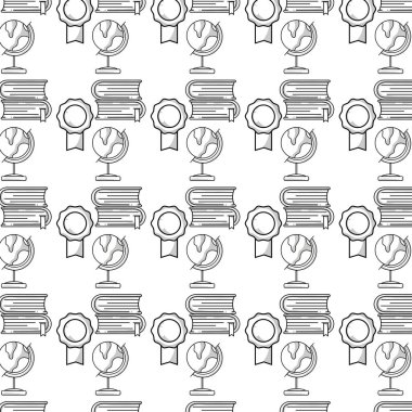 Küresel gezegen Resepsiyon madalya ve Kitaplar arka plan vektör çizim ile