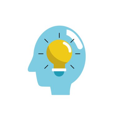 siluet yan adam ampul fikir vektör çizim ile