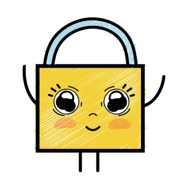Kawaii şirin mutlu asma kilit güvenlik vektör çizim