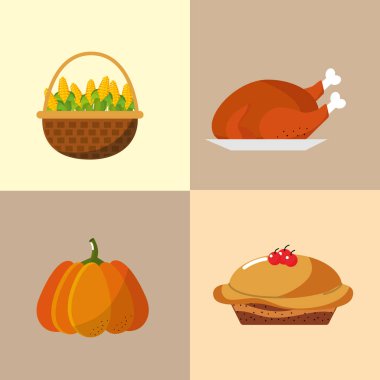 Şükran günün kutlu olsun sonbahar ve sezon tema vektör çizim Icon set