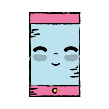 Kawaii şirin mutlu smartphone teknoloji vektör çizim