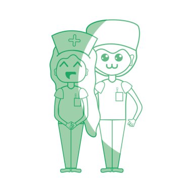 siluet doktor ve hemşire insanlar vektör çizim yardımcı olmak için