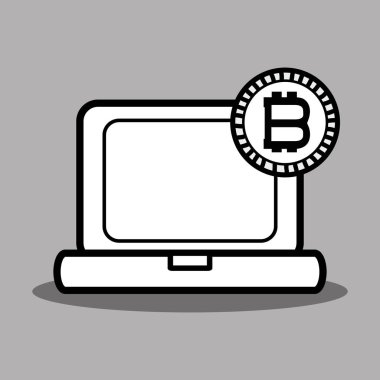 satır simge bilgisayar bitcoin para para birimi, vektör çizim