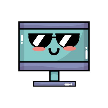 Kawaii şirin ihale bilgisayar teknoloji vektör çizim