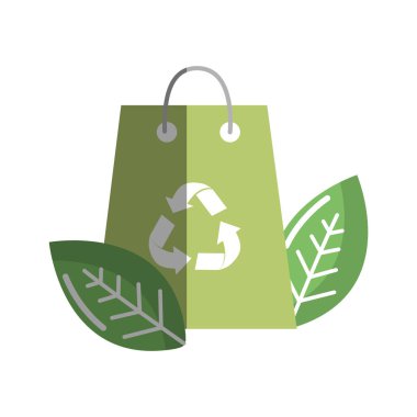 geri dönüşüm sembolü ve yaprakları, vektör çizim ile yeşil çanta