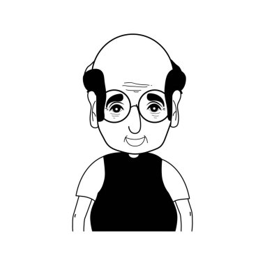 kontur ihtiyar saç modeli ve rahat kıyafetler vektör çizim ile