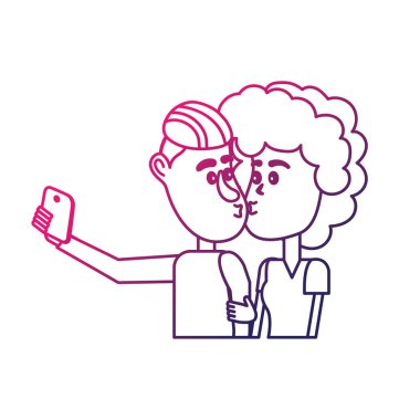 vektör çizim satırı çift öpüşme ve alma selfie ile smartphone