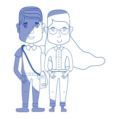 saç modeli ve rahat kıyafetler, vektör çizim ile siluet güzel çift