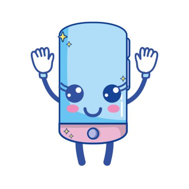 Kawaii şirin mutlu smartphone teknoloji vektör çizim