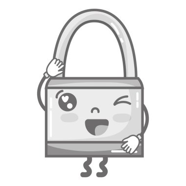gri tonlamalı kawaii şirin komik asma kilit güvenlik vektör çizim