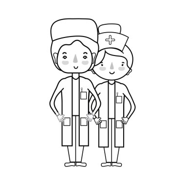Doktor ve hemşire insanlar vektör çizim yardımcı olmak için sıraya