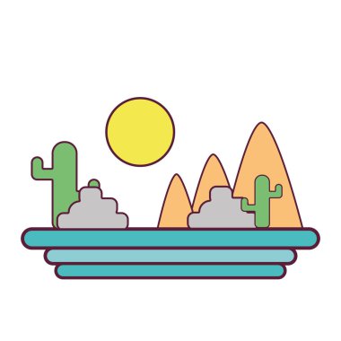 kaktüs ve güneş vektör çizim ile bitkiler ile Dağları