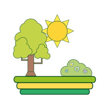 güneş güzellik ağaç ve çiçeklerle bush vektör çizim