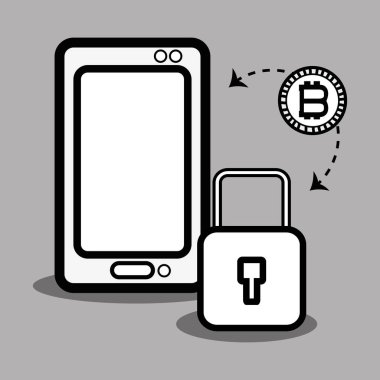 kavram smartphone ve asma kilit bitcoin para para birimi, vektör çizim