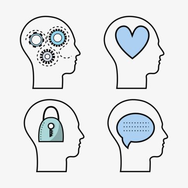 satır siluet baş kavramı ruh sağlığı, vektör çizim