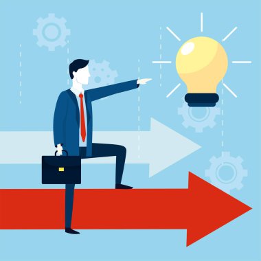 ampul fikir ve evrak çantası'nı vektör çizim ile profesyonel iş adamı