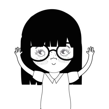 gözlük ve rahat kıyafet, vektör çizim kontur güzel kızla