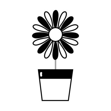 saksı vektör çizim içinde yaprakları ile kontur ayçiçeği