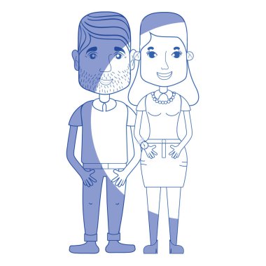 saç modeli ve rahat kıyafetler, vektör çizim ile siluet güzel çift