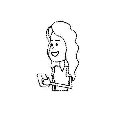 noktalı şekil güzellik kadın saç modeli ve el vektör illustrtaion smartphone ile