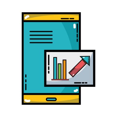 Şirket belge ve istatistik çubuk diyagram vektör çizim ile Smartphone