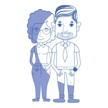 saç modeli ve rahat kıyafetler, vektör çizim ile siluet güzel çift