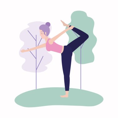 Fitness kadın pratik yoga denge vektör çizim