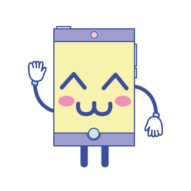 Kawaii şirin mutlu smartphone teknoloji vektör çizim