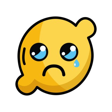 Kawaii şirin ağlayan limon meyve, vektör çizim
