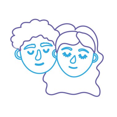 satır çift sevgilisi merkez kapalı gözler ve saç modeli vektör illystration