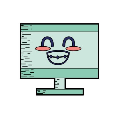 Kawaii şirin ihale bilgisayar teknoloji vektör çizim