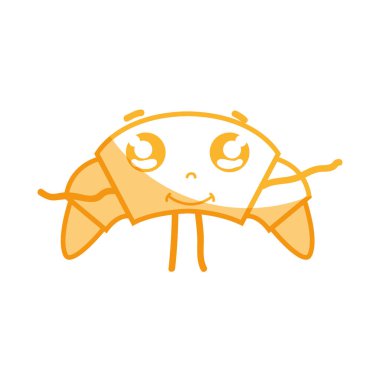 siluet kawaii şirin mutlu kruvasan yemek vektör çizim