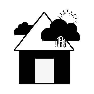 yağmur ve güneş tropikal hava vektör çizim ile kontur ev bulutlar