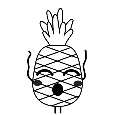 Roaming kawaii şirin mutlu ananas meyve vektör çizim