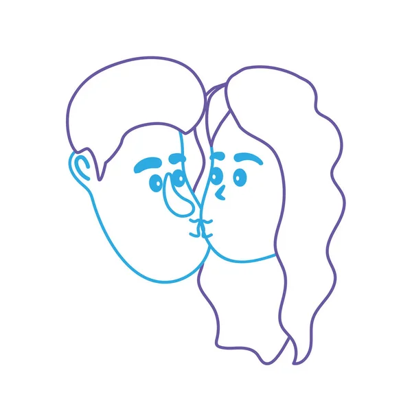 Ligne Avatar Couple Visage Baisers Avec Dessin Coiffure Illustration Vectorielle — Image vectorielle