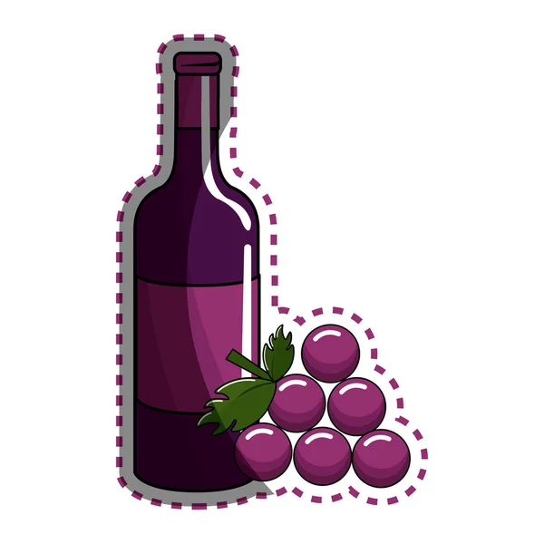 Autocollant Bouteille Vin Avec Bouquet Raisin Icône Image Dessin Vectoriel — Image vectorielle