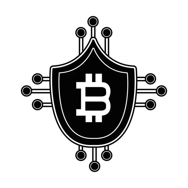 Protection Bouclier Sécurité Contour Avec Bitcoin Symbole Monnaie Illustration Vectorielle — Image vectorielle