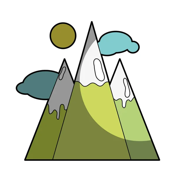 Montañas Nevadas Con Nubes Diseño Ilustración Vectores Solares — Vector de stock