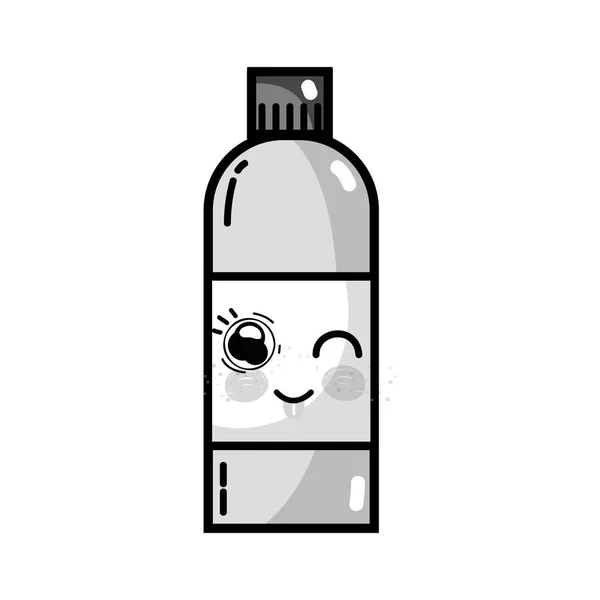 Escala Grises Kawaii Lindo Bebida Divertida Botella Vector Ilustración — Archivo Imágenes Vectoriales